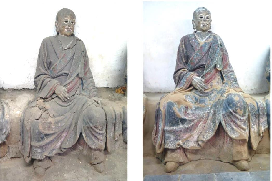 彩塑修复前后对比